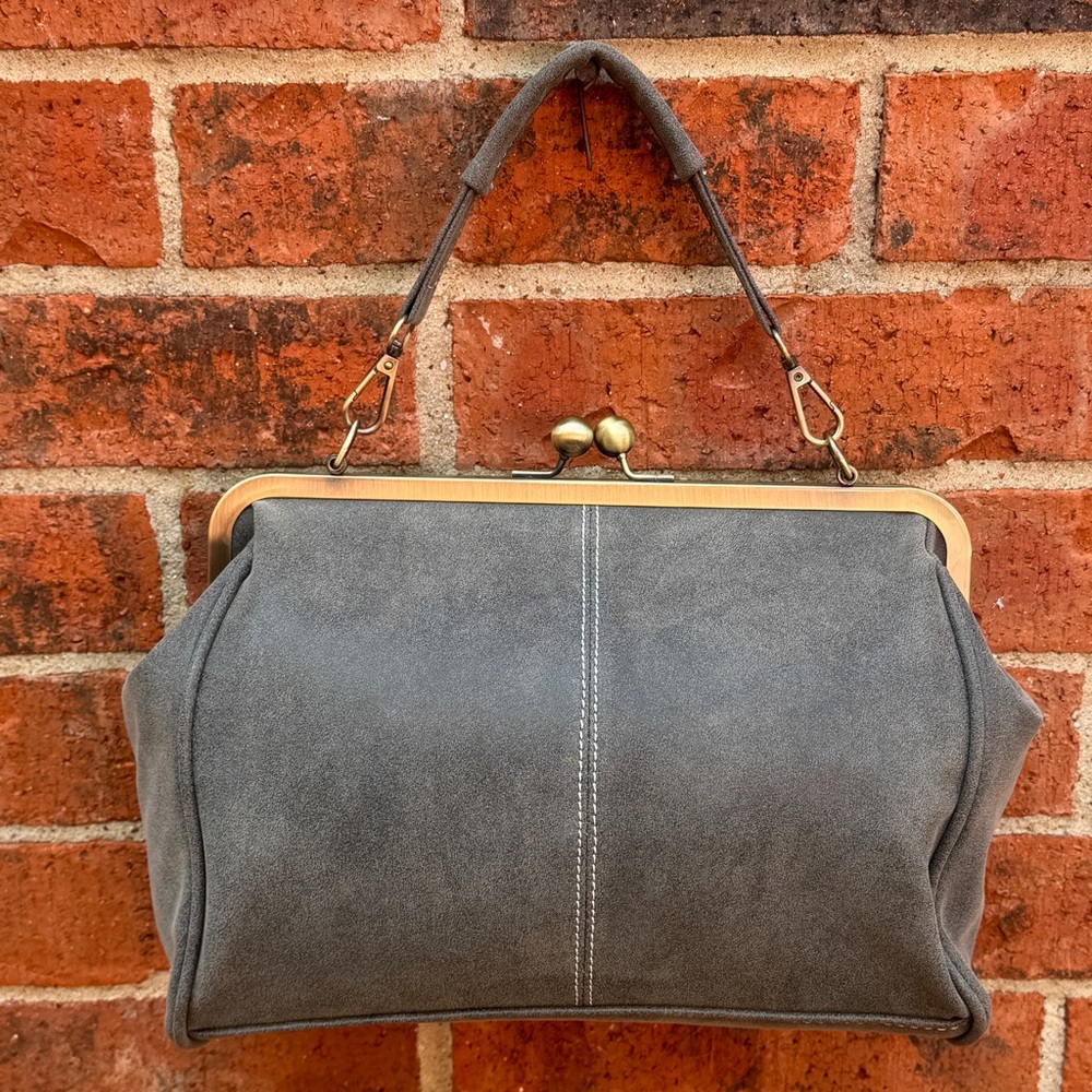 Kiss Lock Faux Suede Tote Purse - Picture 3 of 9